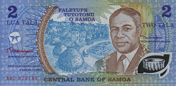 Front of Samoa p31d: 2 Tala from 1990