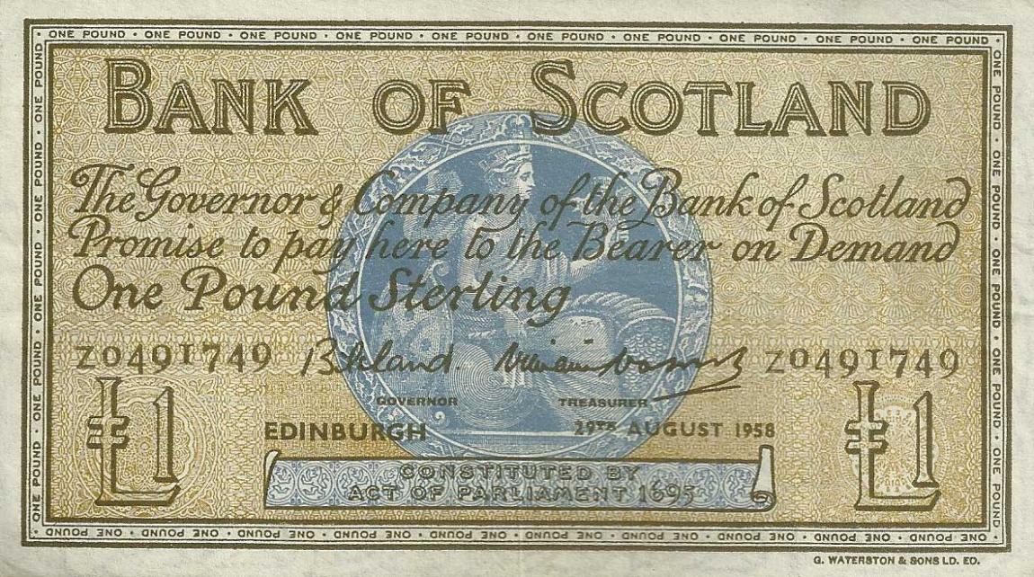 Front of Scotland p100c: 1 Pound from 1957