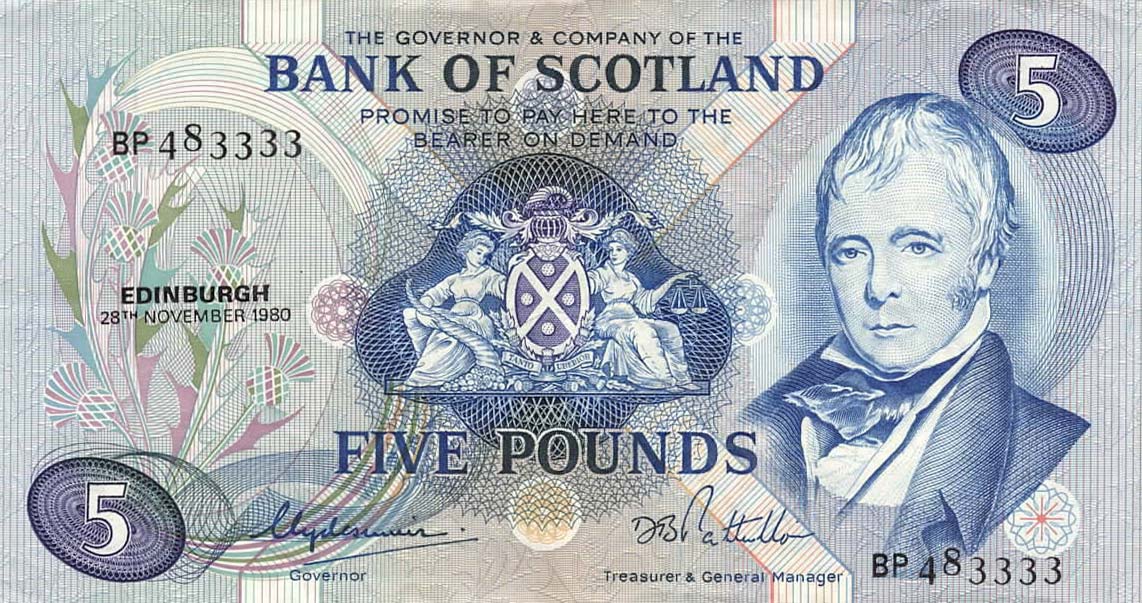 Front of Scotland p112d: 5 Pounds from 1979