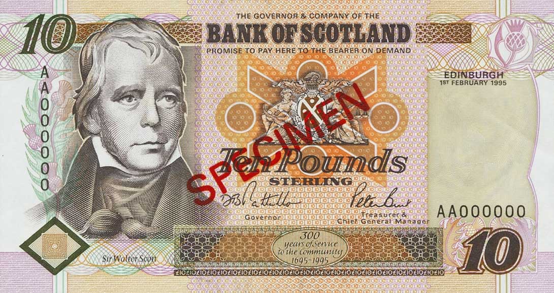 Front of Scotland p120s: 10 Pounds from 1995