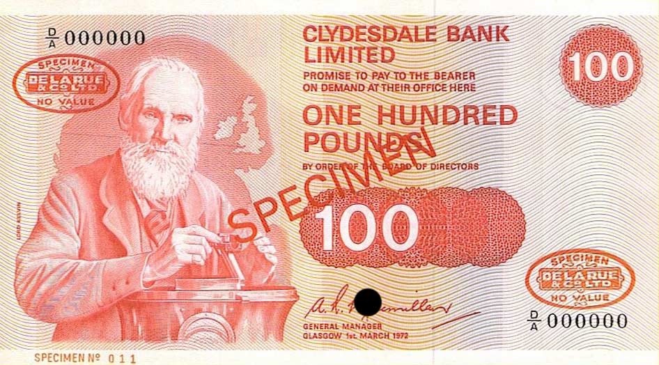 Front of Scotland p210s: 100 Pounds from 1972