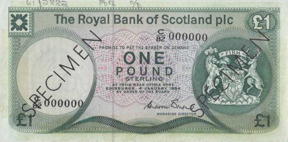 Front of Scotland p341s: 1 Pound from 1982