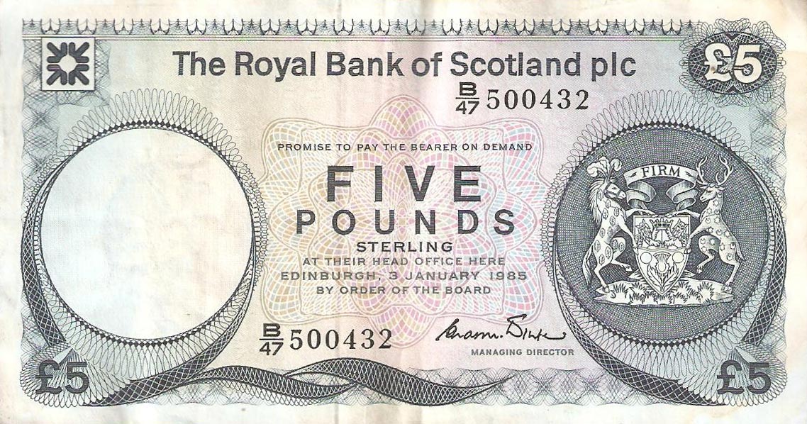 Front of Scotland p342c: 5 Pounds from 1985