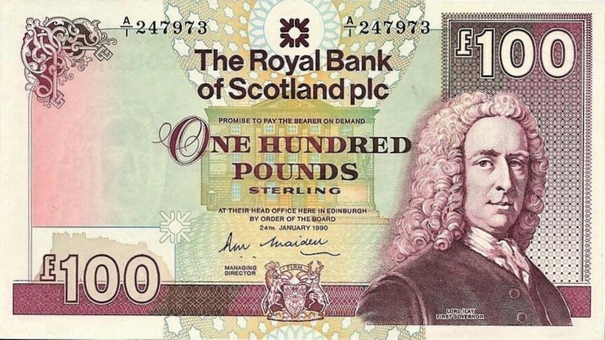 Front of Scotland p350a: 100 Pounds from 1987