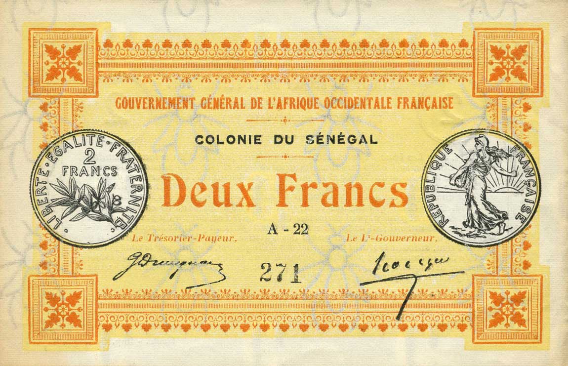 Front of Senegal p3a: 2 Francs from 1917