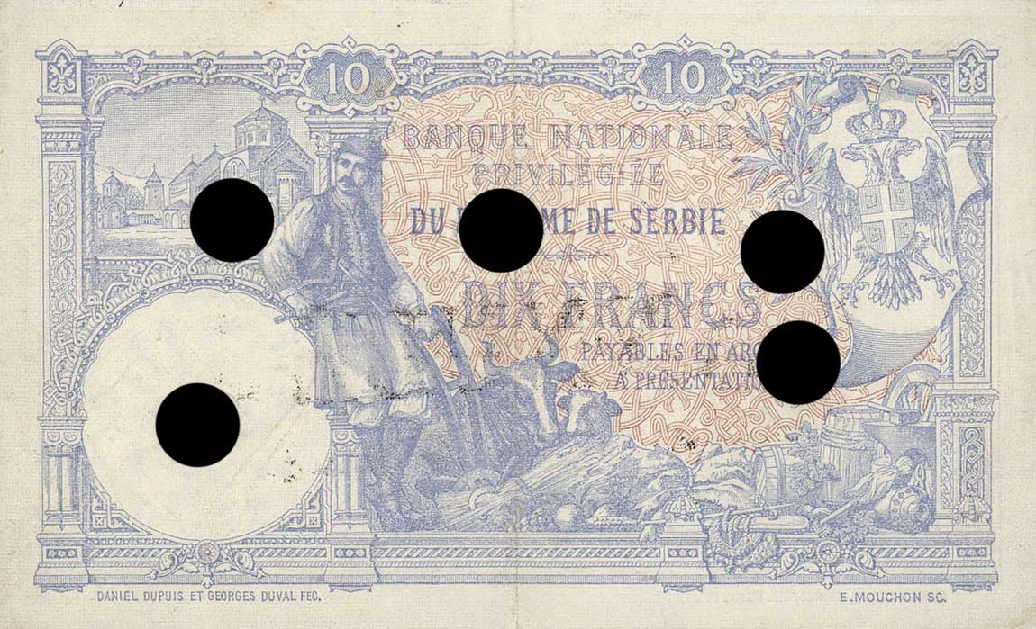 Back of Serbia p10c: 10 Dinars from 1893
