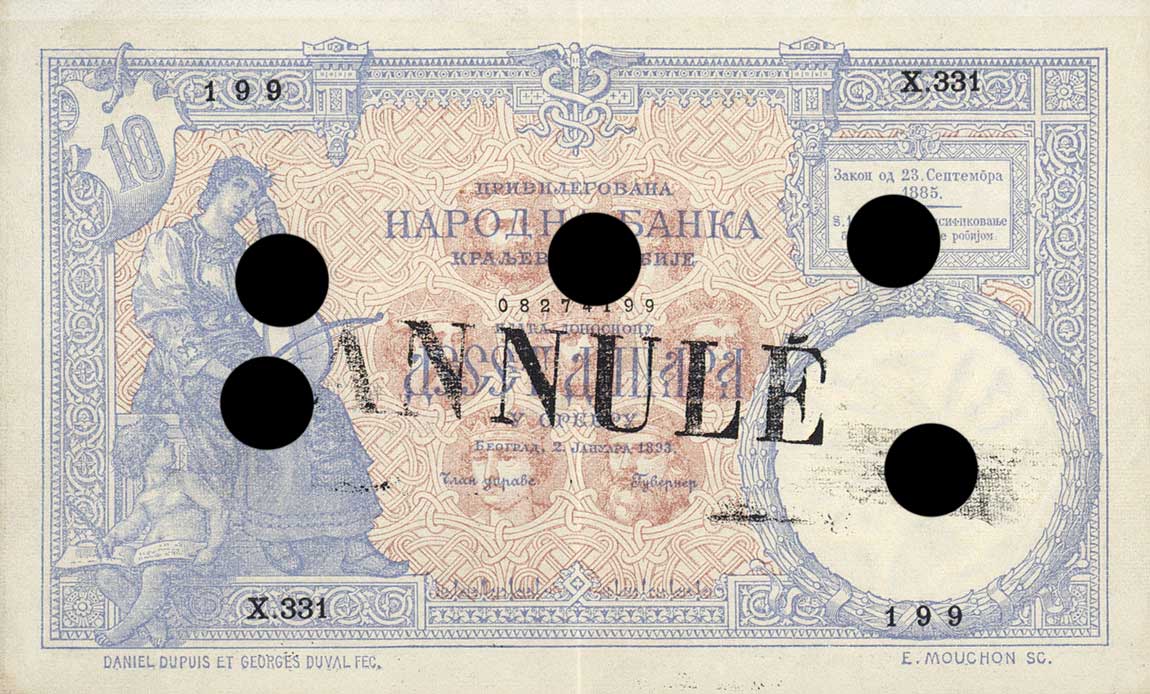 Front of Serbia p10c: 10 Dinars from 1893