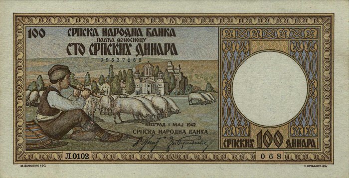 Front of Serbia p30: 100 Dinars from 1942