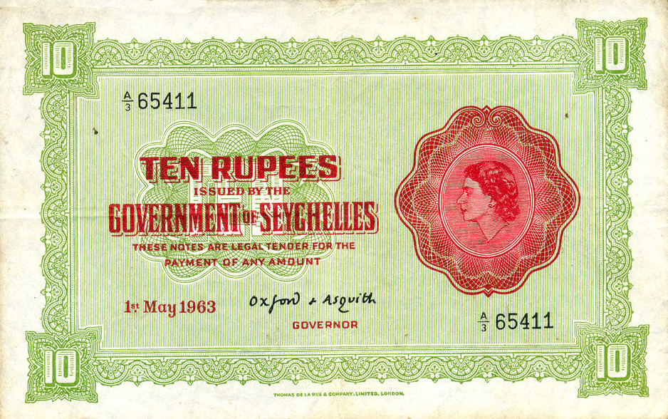 Front of Seychelles p12c: 10 Rupees from 1963