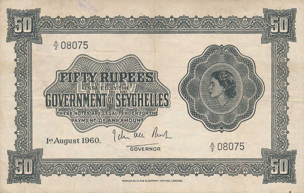 Front of Seychelles p13b: 50 Rupees from 1960