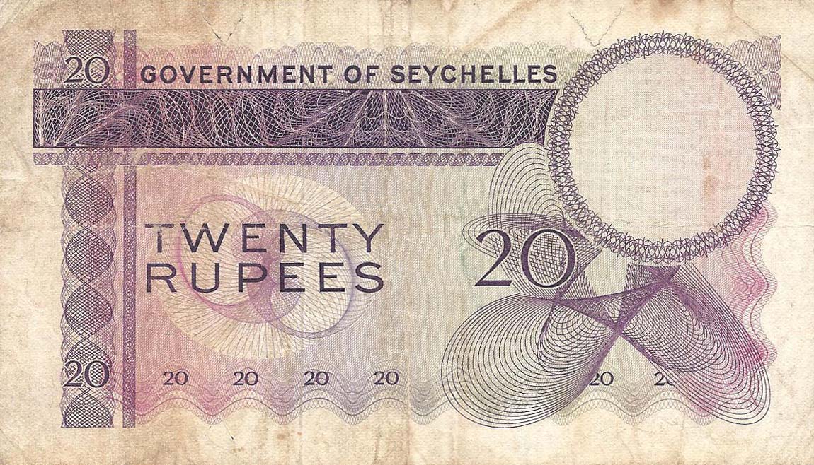 Back of Seychelles p16a: 20 Rupees from 1968