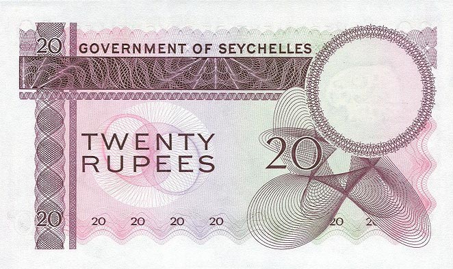 Back of Seychelles p16c: 20 Rupees from 1974