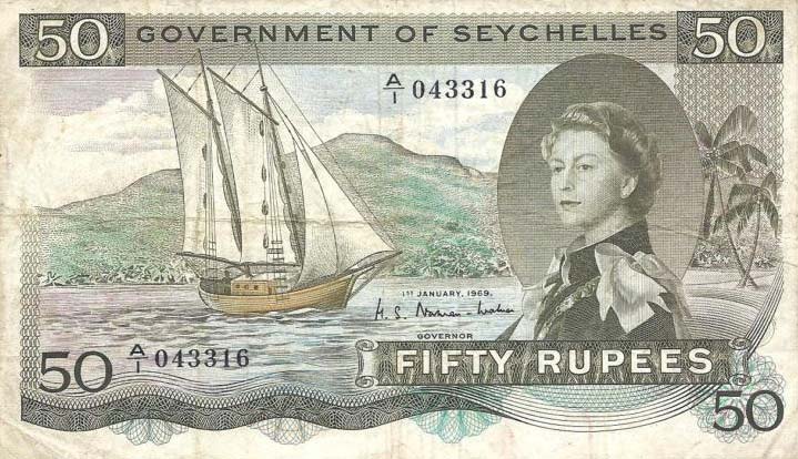 Front of Seychelles p17b: 50 Rupees from 1969