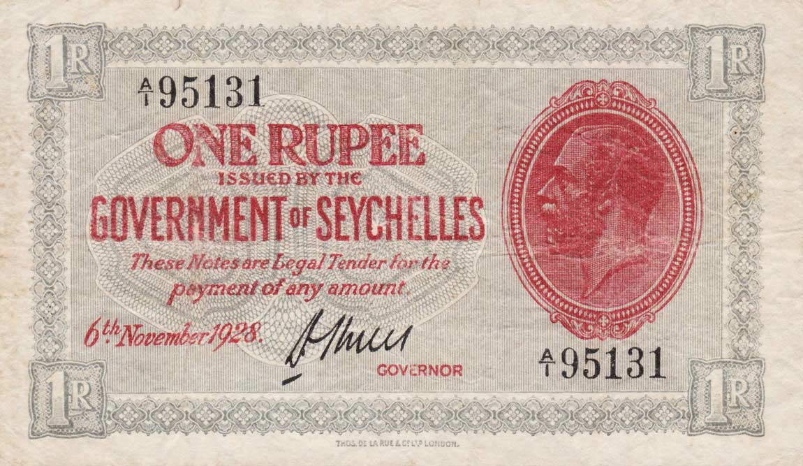 Front of Seychelles p2d: 1 Rupee from 1928