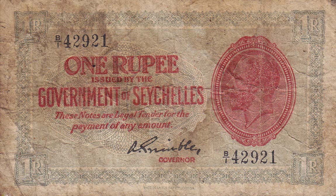 Front of Seychelles p2f: 1 Rupee from 1936
