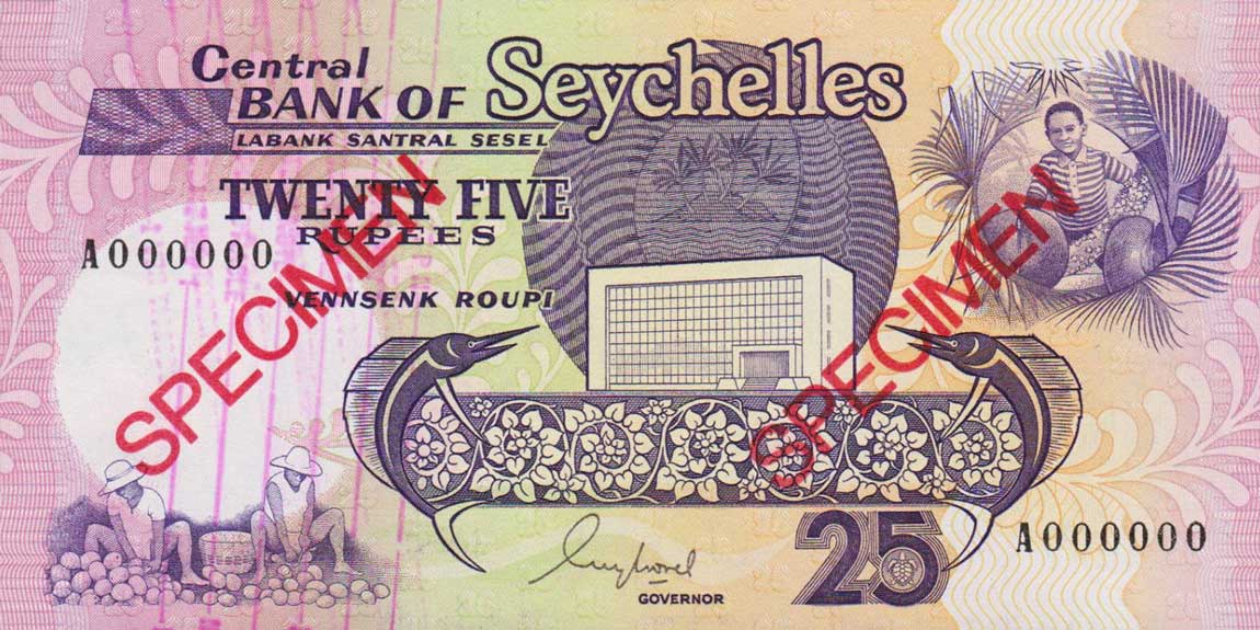 Front of Seychelles p33s: 25 Rupees from 1989