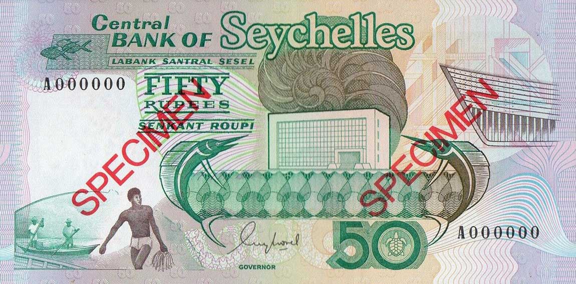 Front of Seychelles p34s: 50 Rupees from 1989