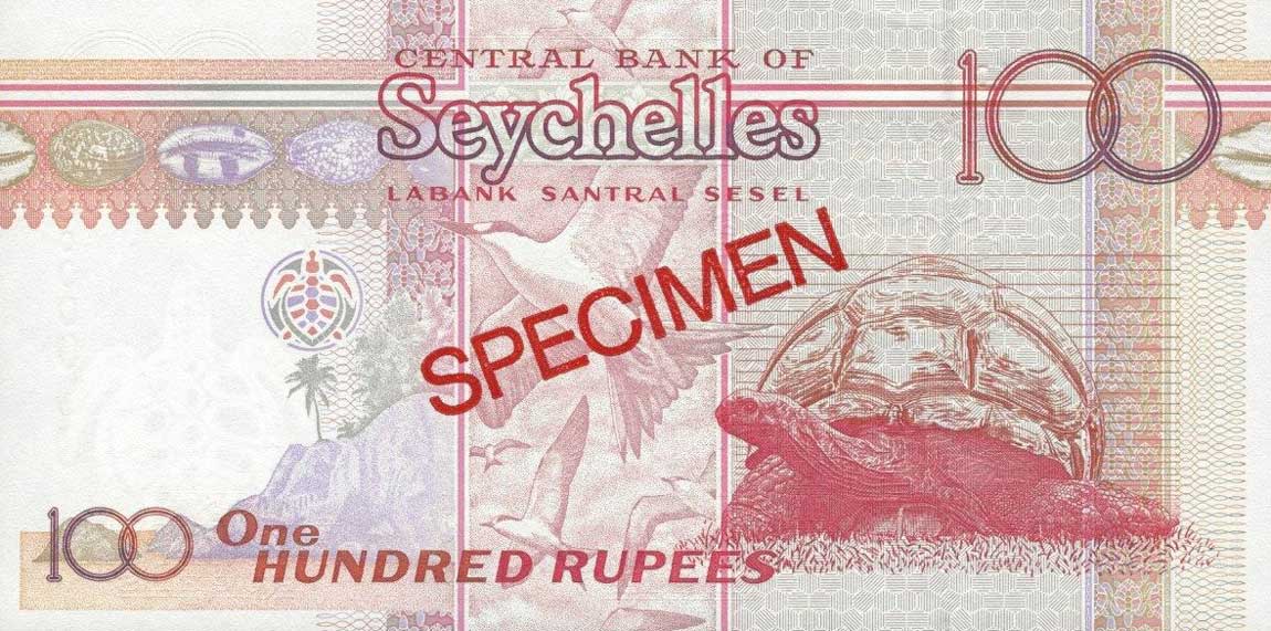 Back of Seychelles p40s: 100 Rupees from 2001