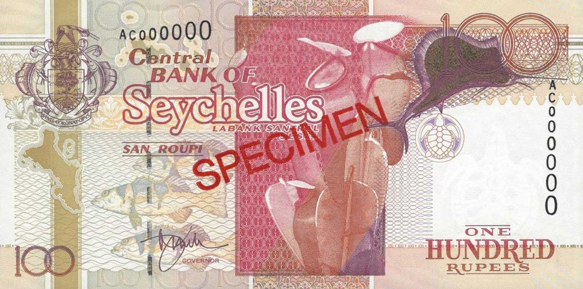 Front of Seychelles p40s: 100 Rupees from 2001