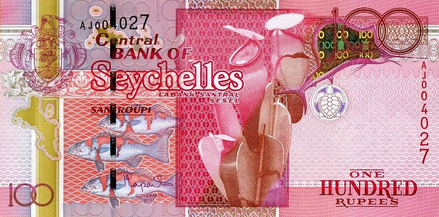 Front of Seychelles p44a: 100 Rupees from 2011