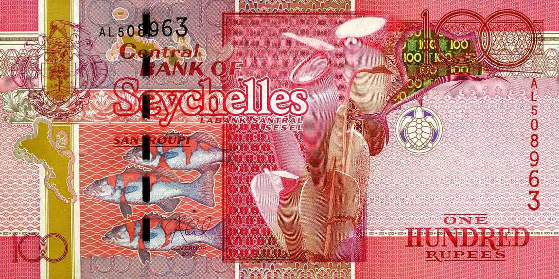 Front of Seychelles p44b: 100 Rupees from 2013