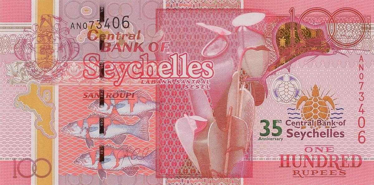 Front of Seychelles p47: 100 Rupees from 2013