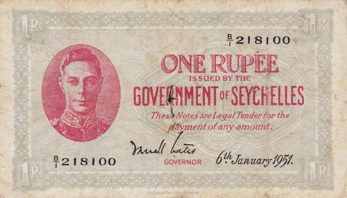 Front of Seychelles p7b: 1 Rupee from 1951