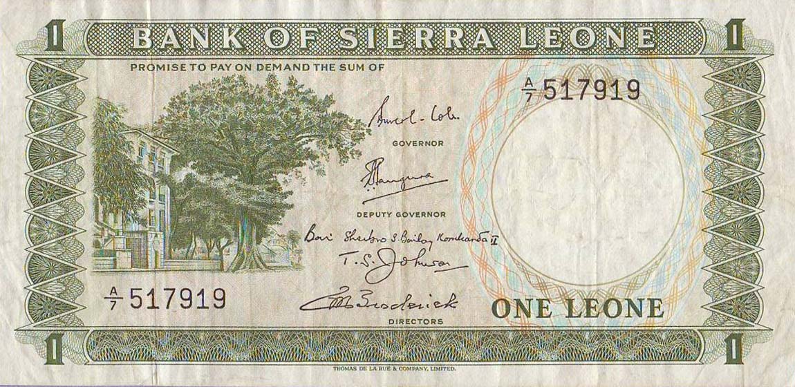 Front of Sierra Leone p1b: 1 Leone from 1969