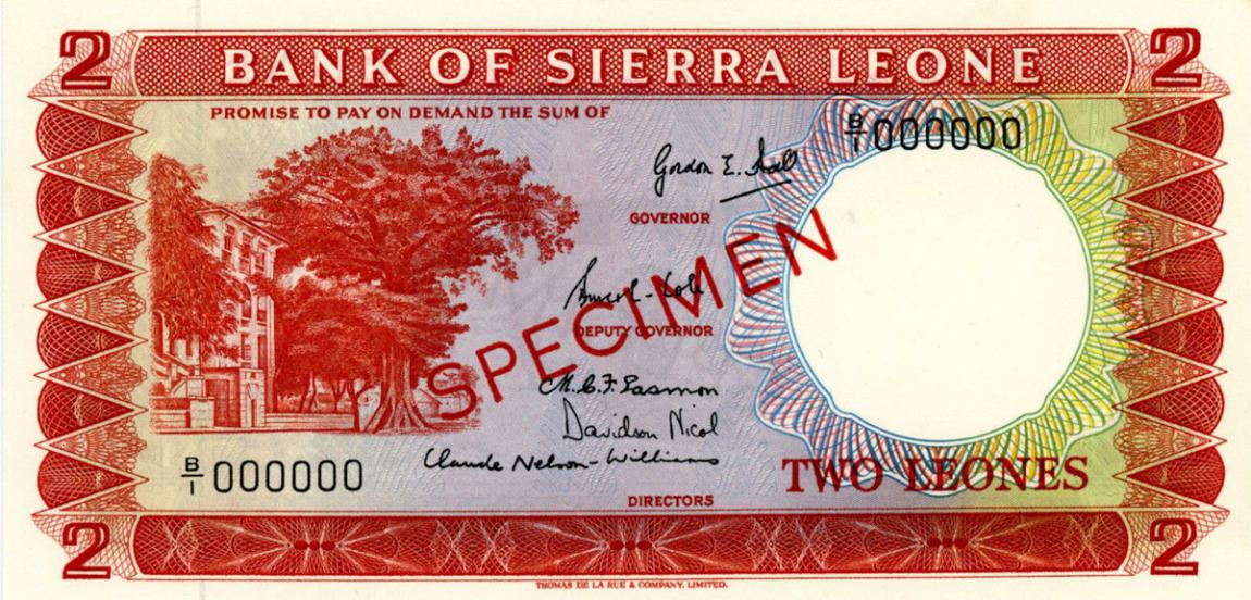 Front of Sierra Leone p2s: 2 Leones from 1964
