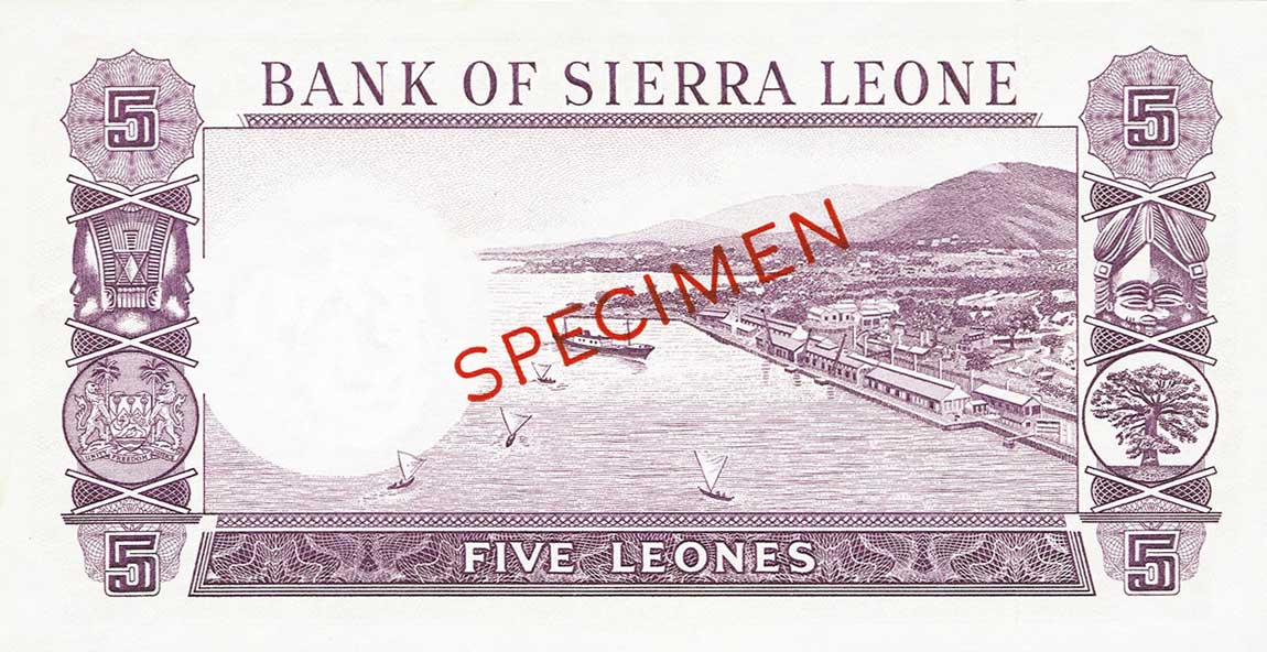 Back of Sierra Leone p3s: 5 Leones from 1964