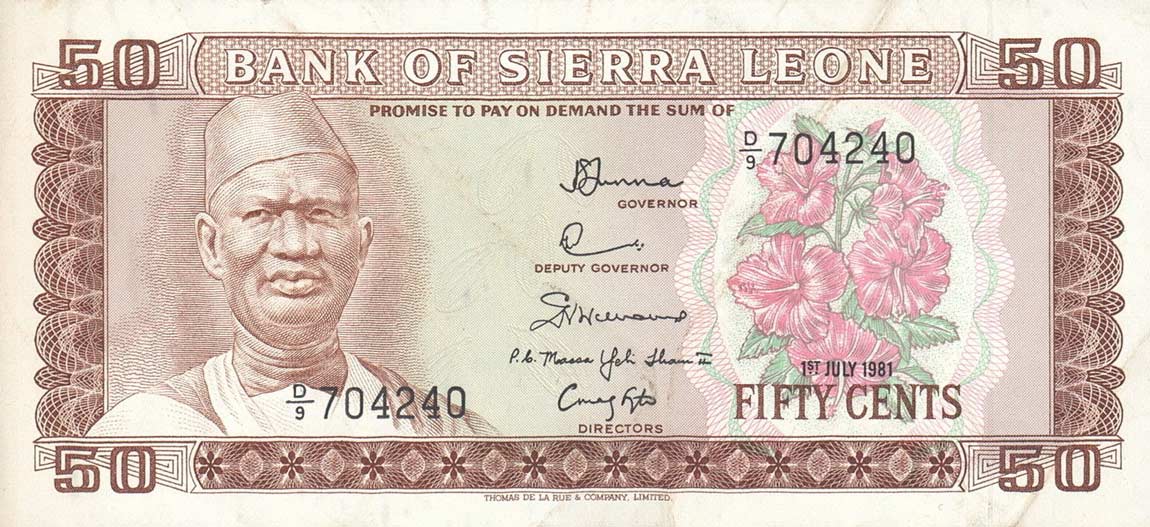 Front of Sierra Leone p4d: 50 Cents from 1981