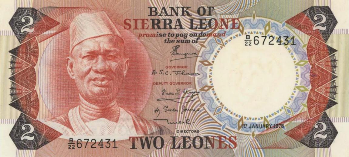 Front of Sierra Leone p6b: 2 Leones from 1978