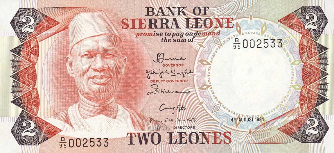 Front of Sierra Leone p6g: 2 Leones from 1984