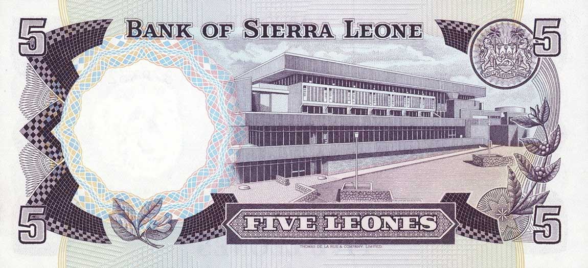 Back of Sierra Leone p7c: 5 Leones from 1980
