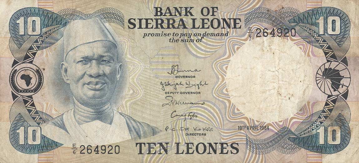 Front of Sierra Leone p8b: 10 Leones from 1984