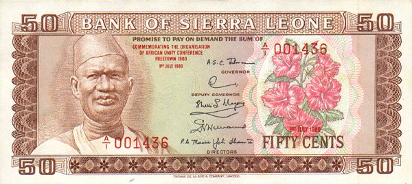 Front of Sierra Leone p9: 50 Cents from 1980
