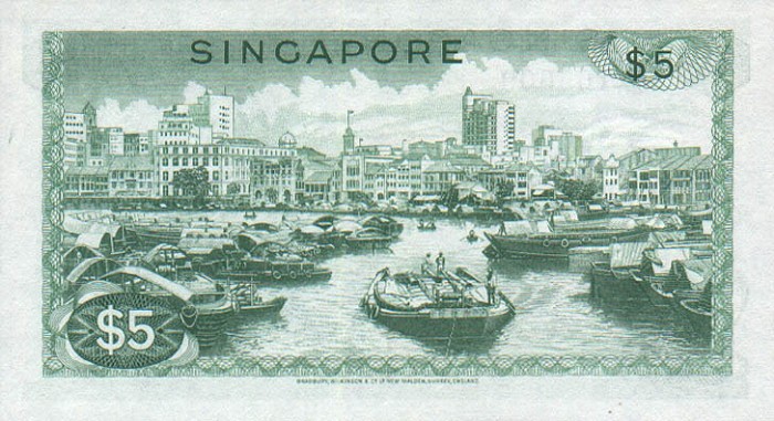 Back of Singapore p2d: 5 Dollars from 1973