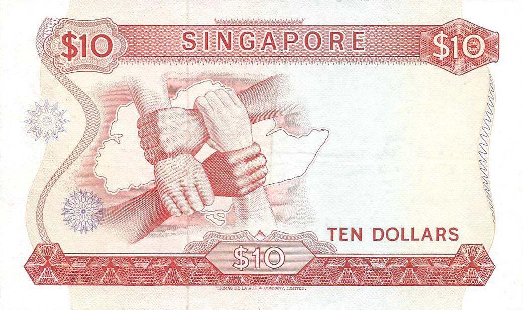 Back of Singapore p3b: 10 Dollars from 1970