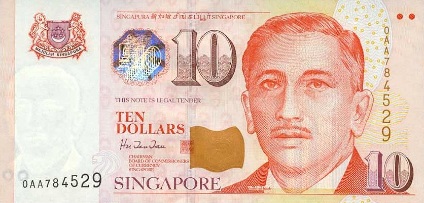 Front of Singapore p40: 10 Dollars from 1999