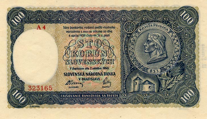 Front of Slovakia p11a: 100 Korun from 1940