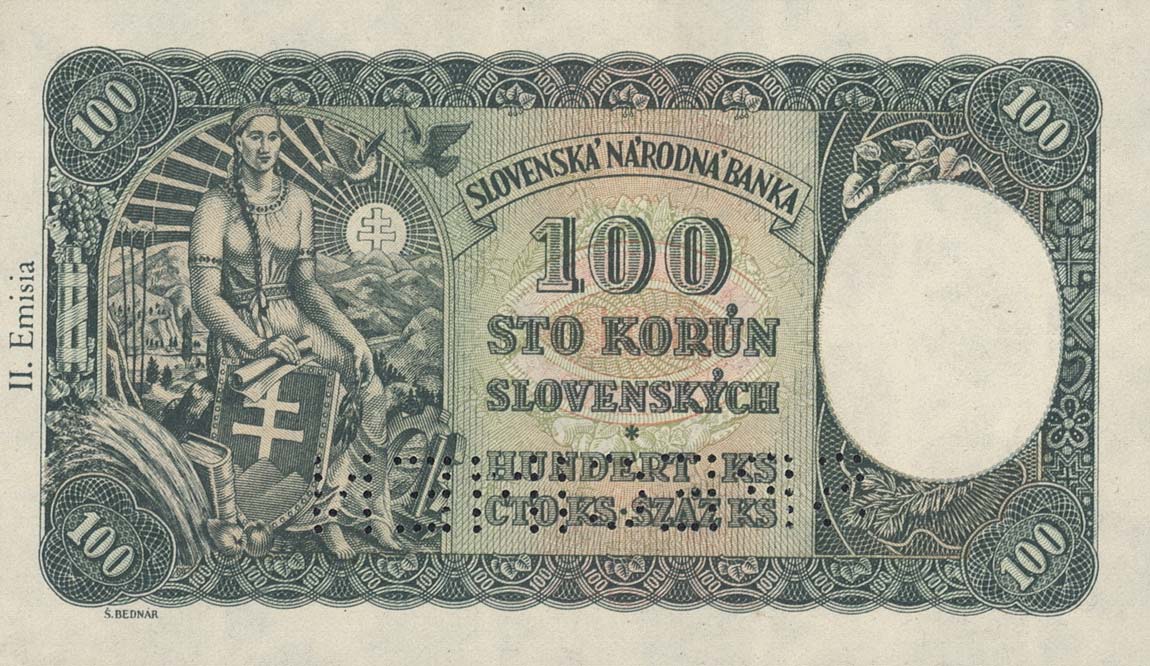 Back of Slovakia p11s: 100 Korun from 1940