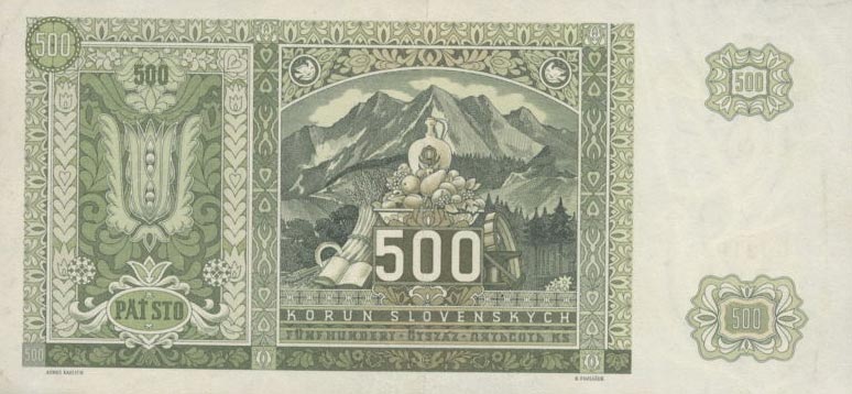 Back of Slovakia p12a: 500 Korun from 1941