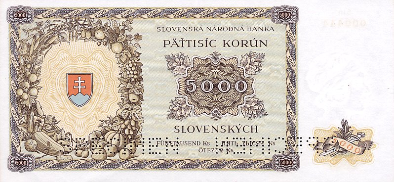Back of Slovakia p14s: 5000 Korun from 1944