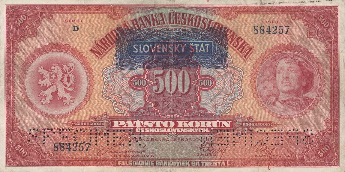 Front of Slovakia p2s: 500 Korun from 1939