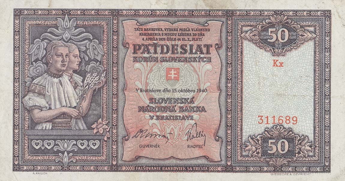 Front of Slovakia p9a: 50 Korun from 1940