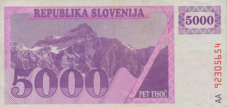 Front of Slovenia p10a: 5000 Tolarjev from 1992