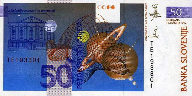 Back of Slovenia p13a: 50 Tolarjev from 1992