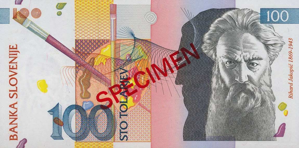 Front of Slovenia p14s: 100 Tolarjev from 1992