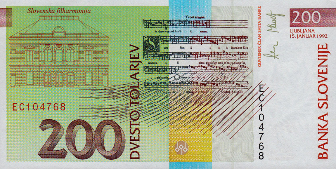 Back of Slovenia p15a: 200 Tolarjev from 1992