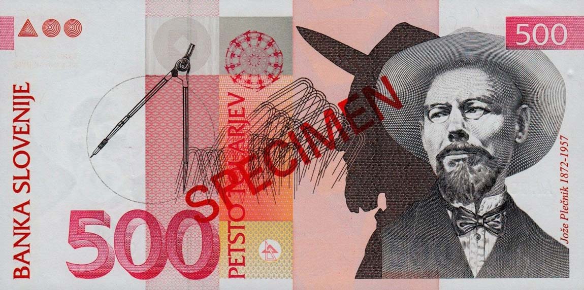 Front of Slovenia p16s: 500 Tolarjev from 1992